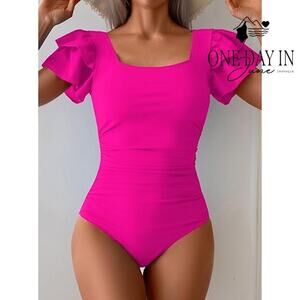 Eomenie Ruffle Shoulder One Piece Swimsuit Size S